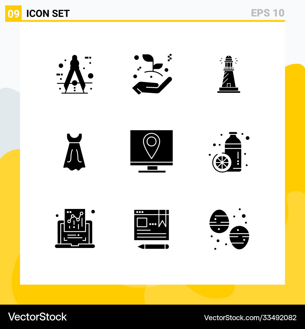 Pictograph set 9 simple solid glyphs address vector image