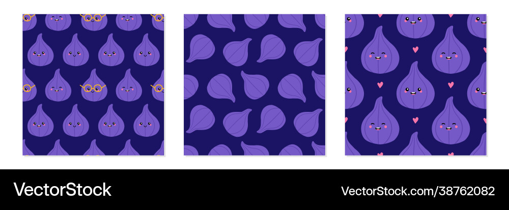 Set fig fruits and characters seamless patterns Set fig fruits and characters seamless patterns vector image