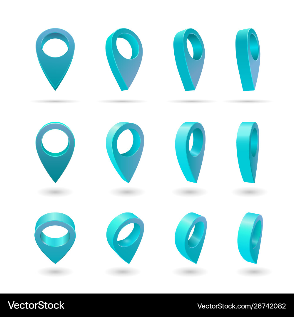 Set map pointer 3d pin location symbols Set map pointer 3d pin location symbols vector image