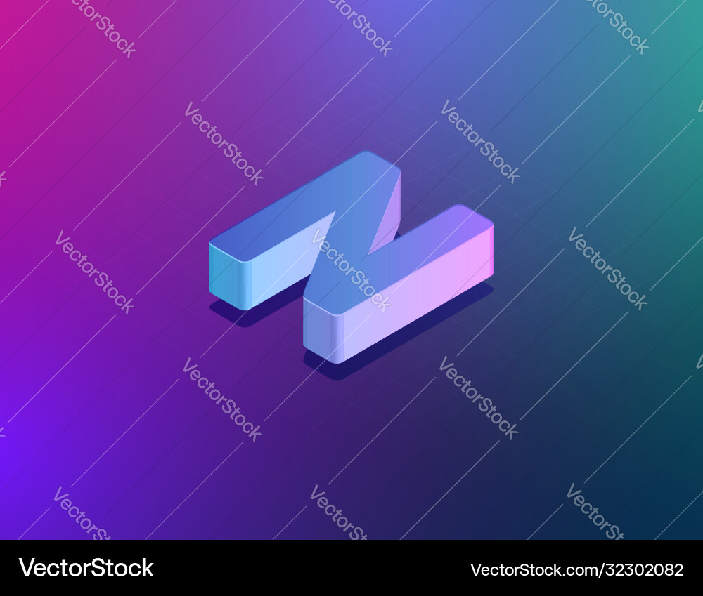 Three dee tech font character n isometric Three dee tech font character n isometric vector image