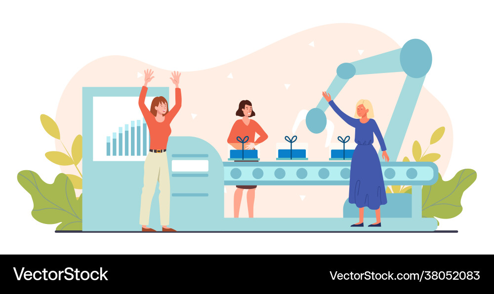 Assembly line with robotic arm Assembly line with robotic arm Vector Image