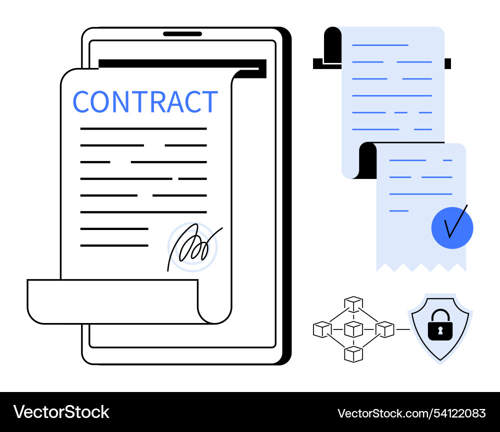 Digital contract signing with blockchain security Digital contract signing with blockchain security vector image