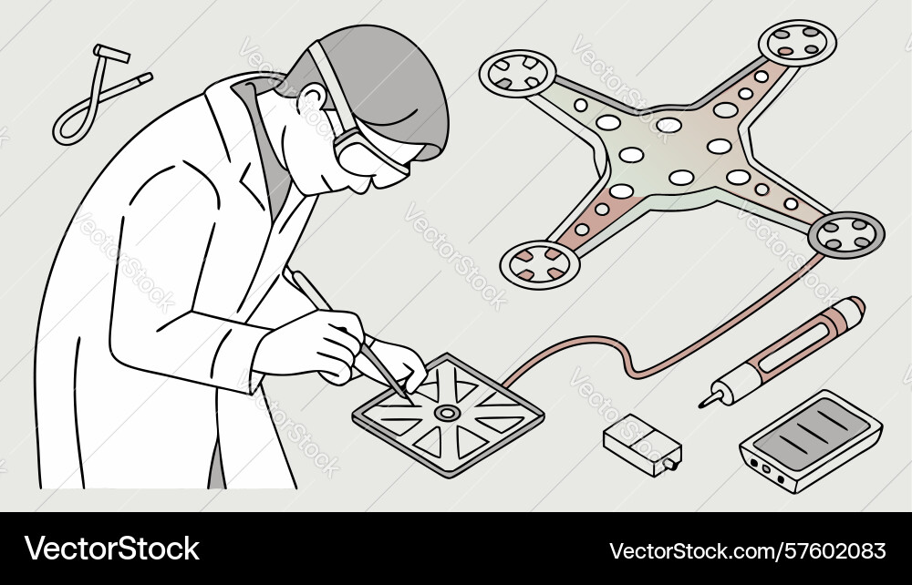 Drone assembly blueprint tech enthusiast at work Vector Image