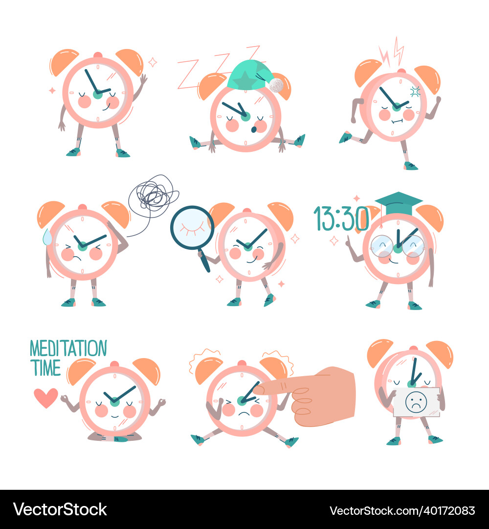 Funny clock character with smiling face sleeping Funny clock character with smiling face sleeping vector image