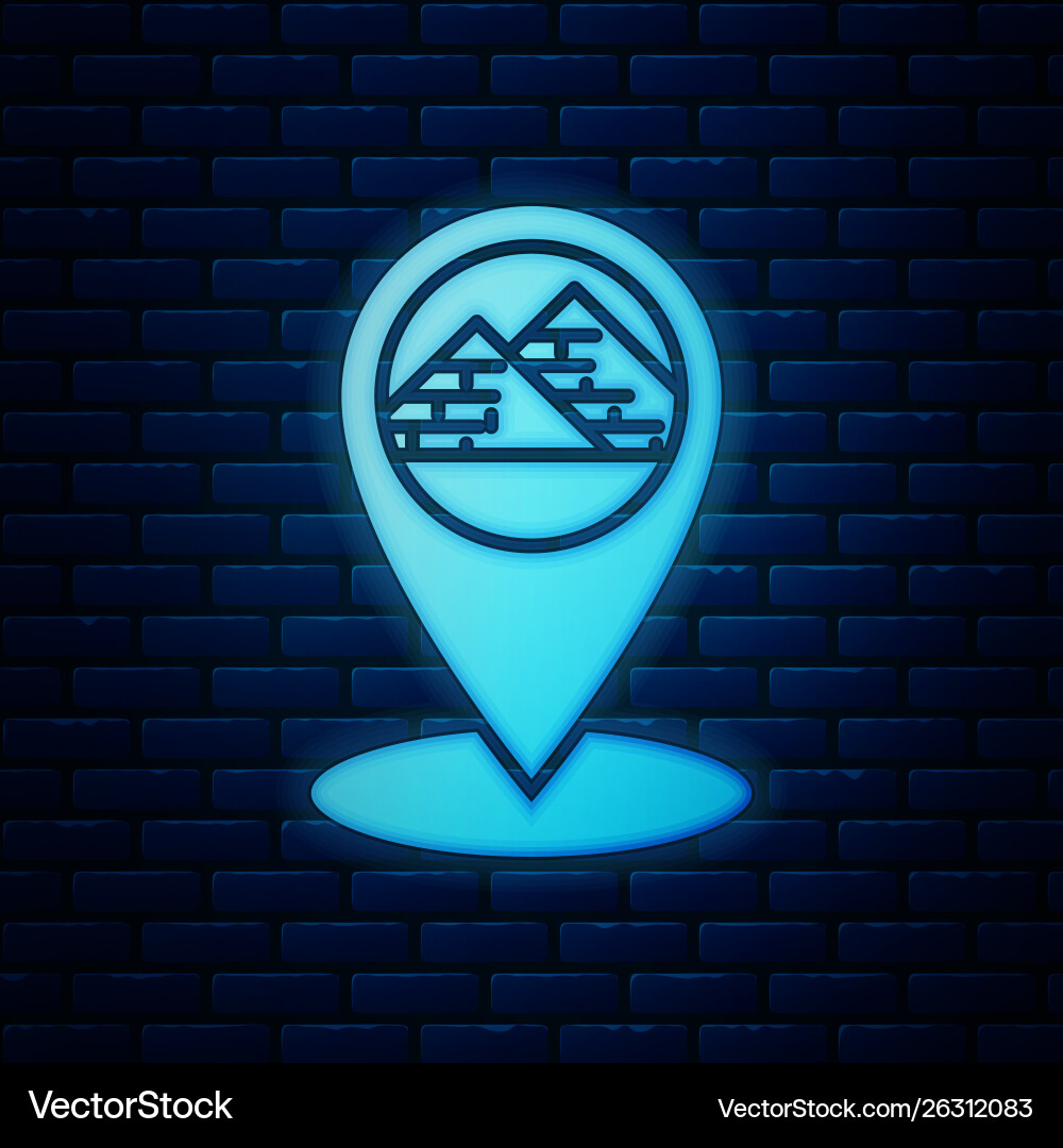 Glowing neon map pointer with egypt pyramids icon Glowing neon map pointer with egypt pyramids icon vector image