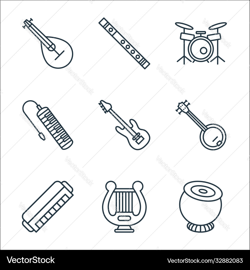 Music instruments line icons linear set quality Music instruments line icons linear set quality vector image