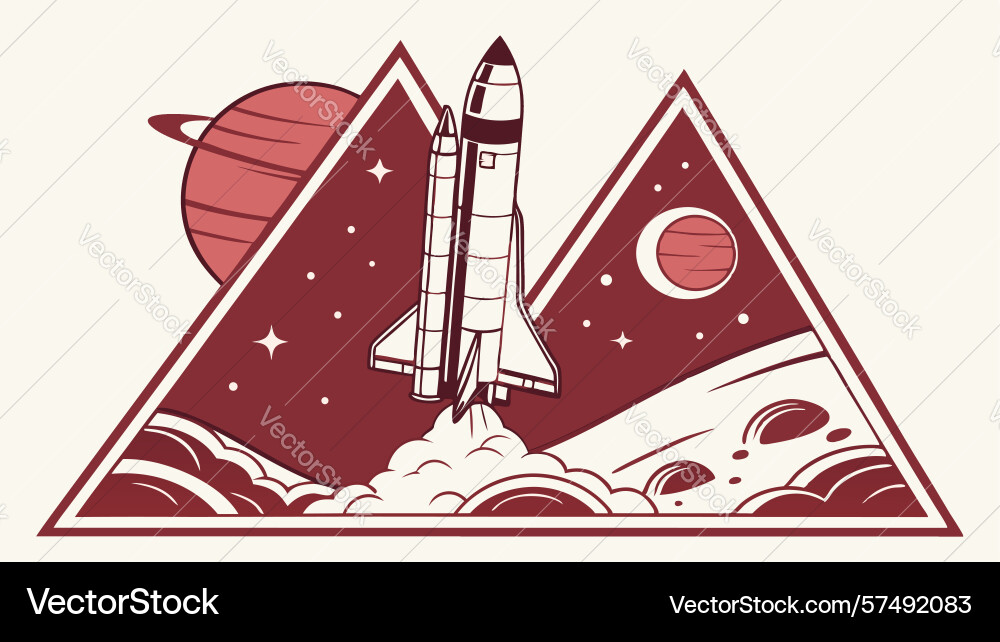 Rocket in triangular cosmic frame abstract space vector image