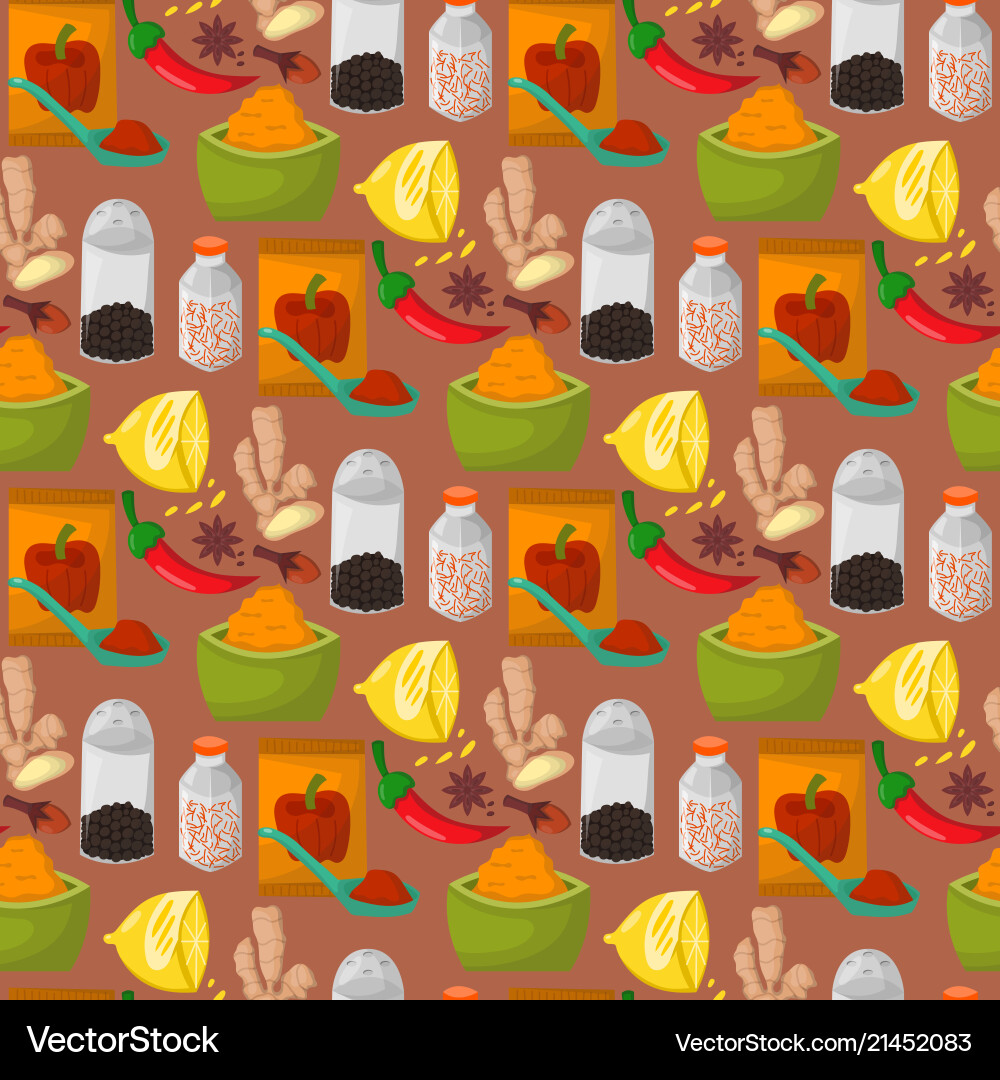 Spices condiments seamless pattern background Vector Image