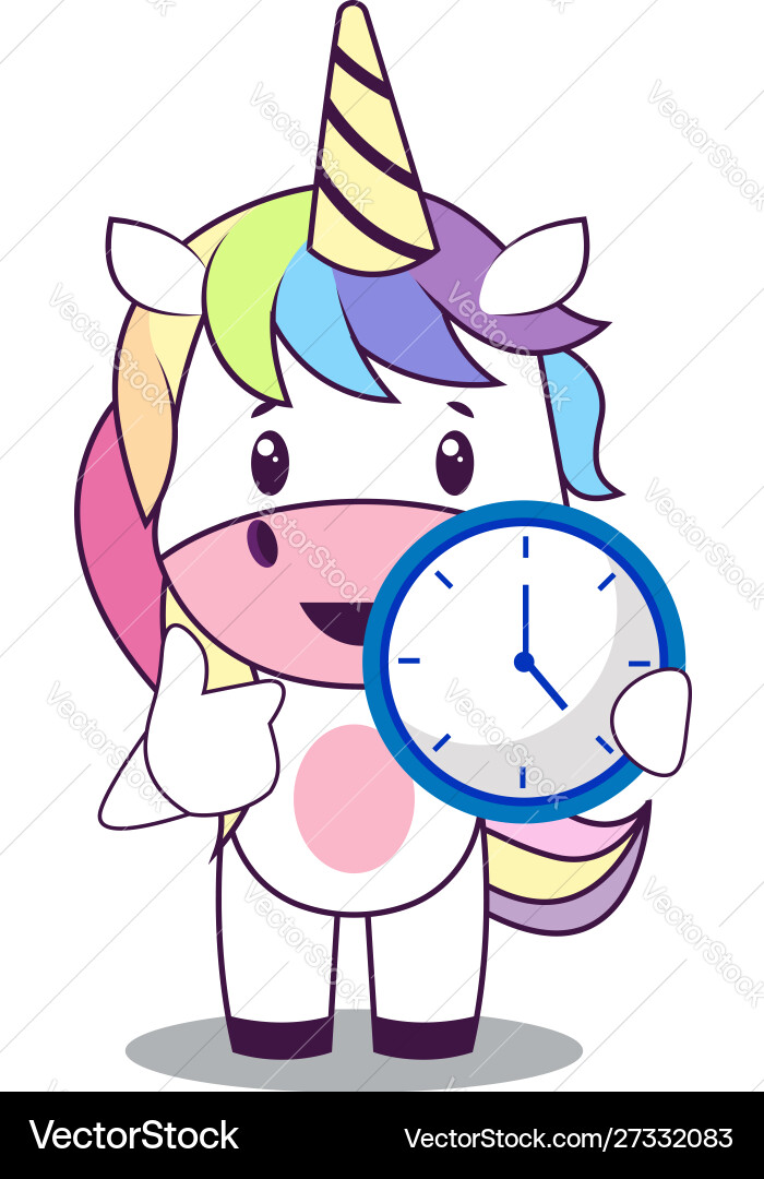 Unicorn with clock on white background Unicorn with clock on white background vector image