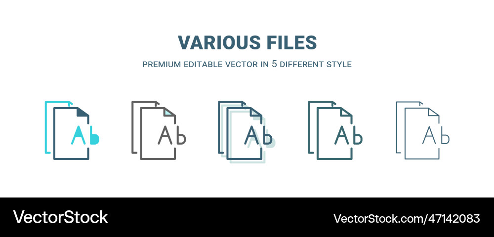 Various files icon in 5 different style outline vector image
