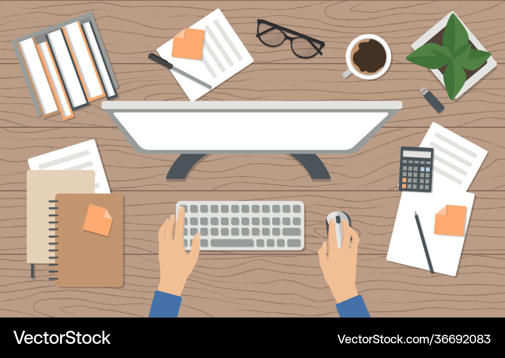 Workplace organization top view with textured Vector Image
