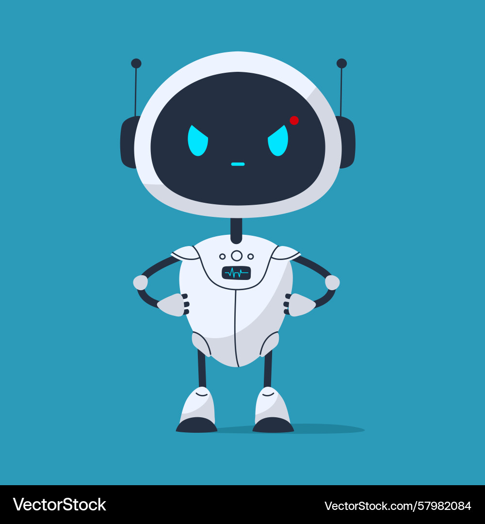 Angry robot character with furrowed brows Vector Image