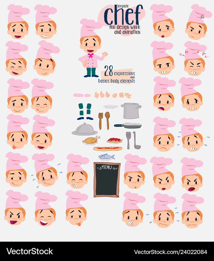 Chef twenty eight expressions and basics body Chef twenty eight expressions and basics body vector image