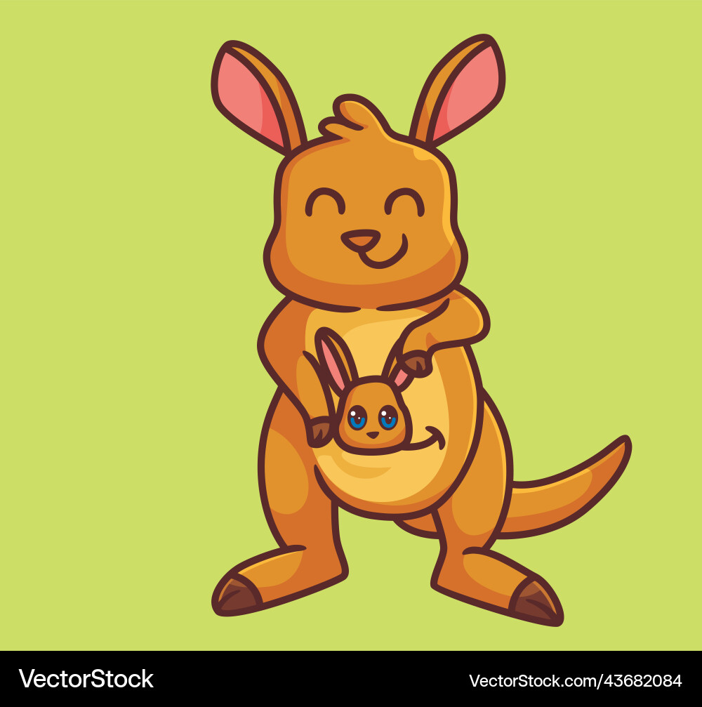 Cute cartoon kangaroo with baby in pouch isolated Cute cartoon kangaroo with baby in pouch isolated vector image