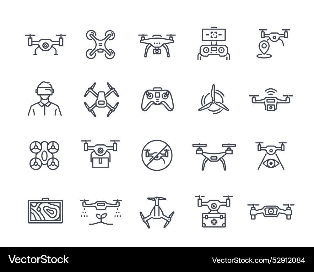 Drone line icon set simple symbols with wireless Drone line icon set simple symbols with wireless vector image