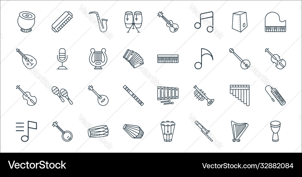 Music instruments line icons linear set quality Music instruments line icons linear set quality vector image