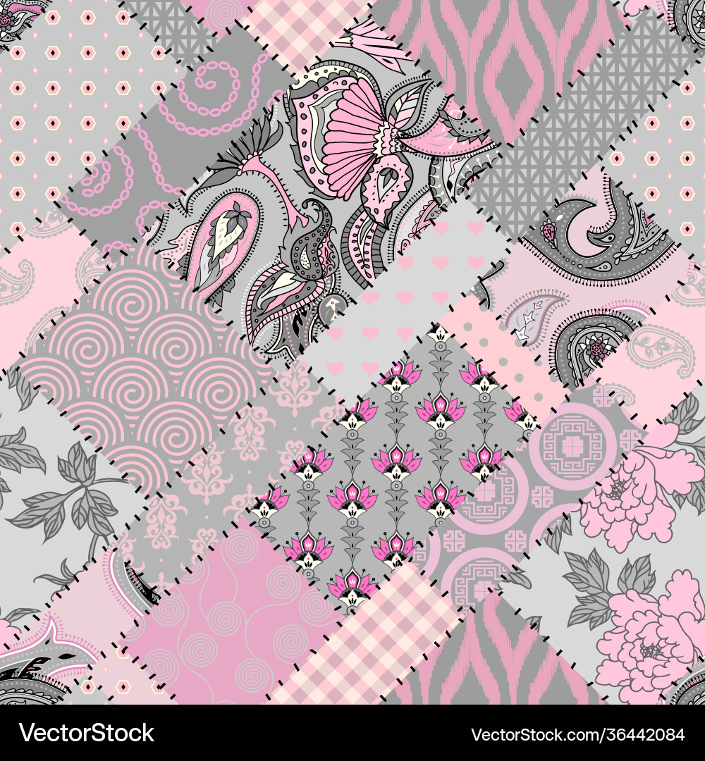 Patchwork textile pattern seamless quilting Patchwork textile pattern seamless quilting vector image