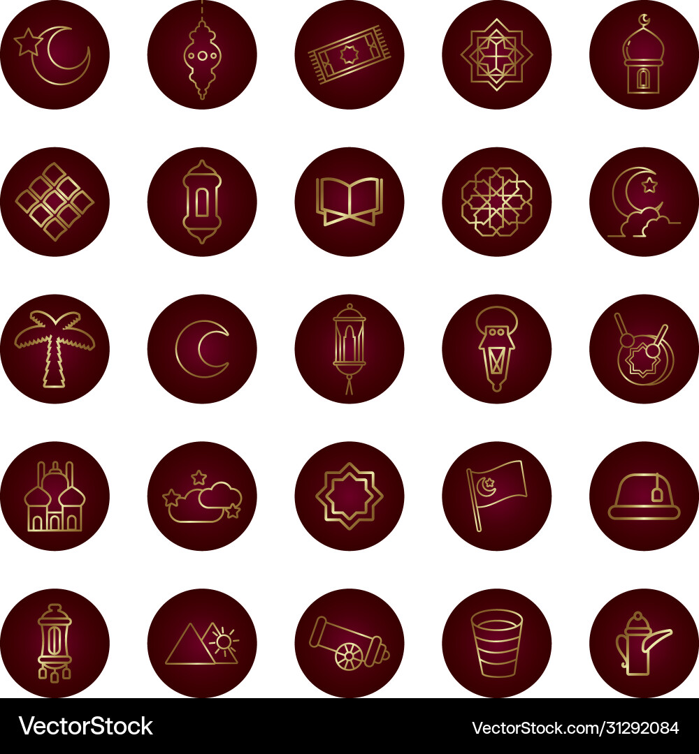 Ramadam kareem set block gradient style icons vector image