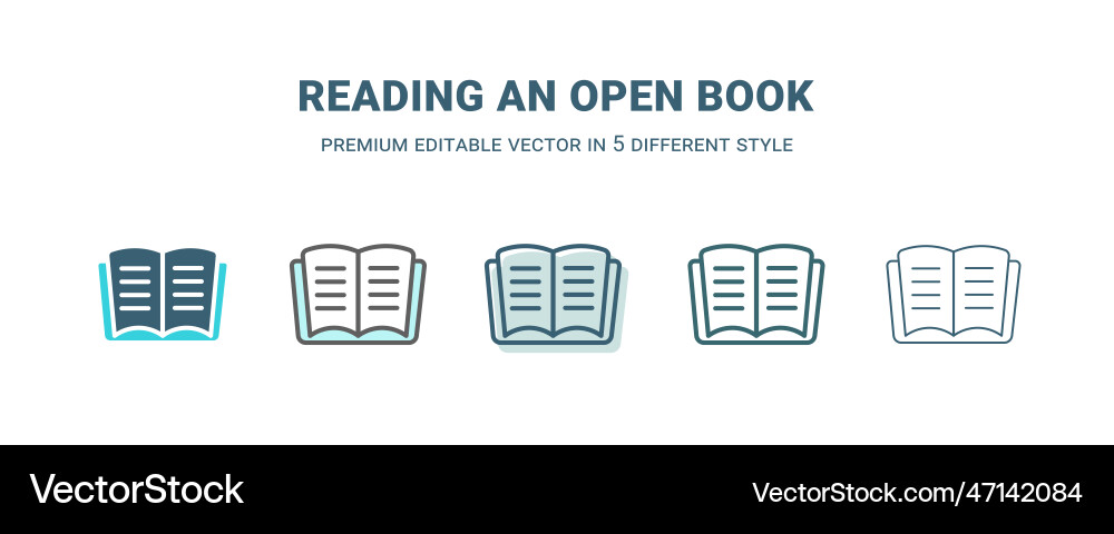 Reading an open book icon in 5 different style Reading an open book icon in 5 different style vector image