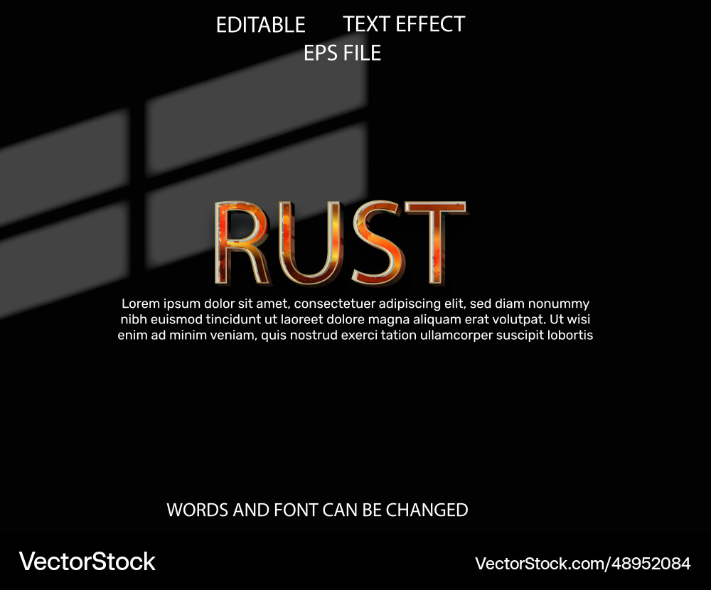 Rust text effect font editable typography 3d Vector Image