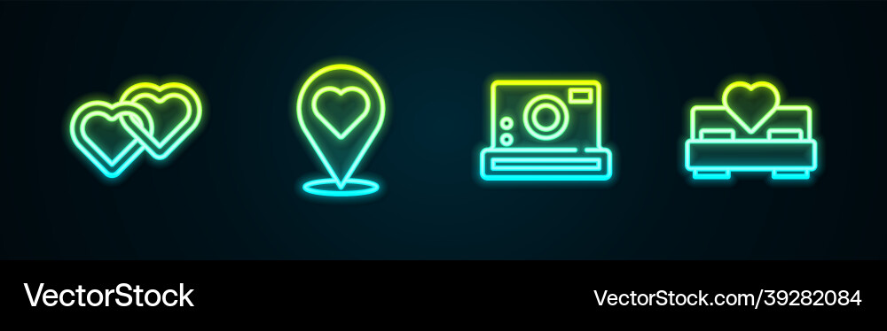 Set line two linked hearts location with heart Set line two linked hearts location with heart vector image