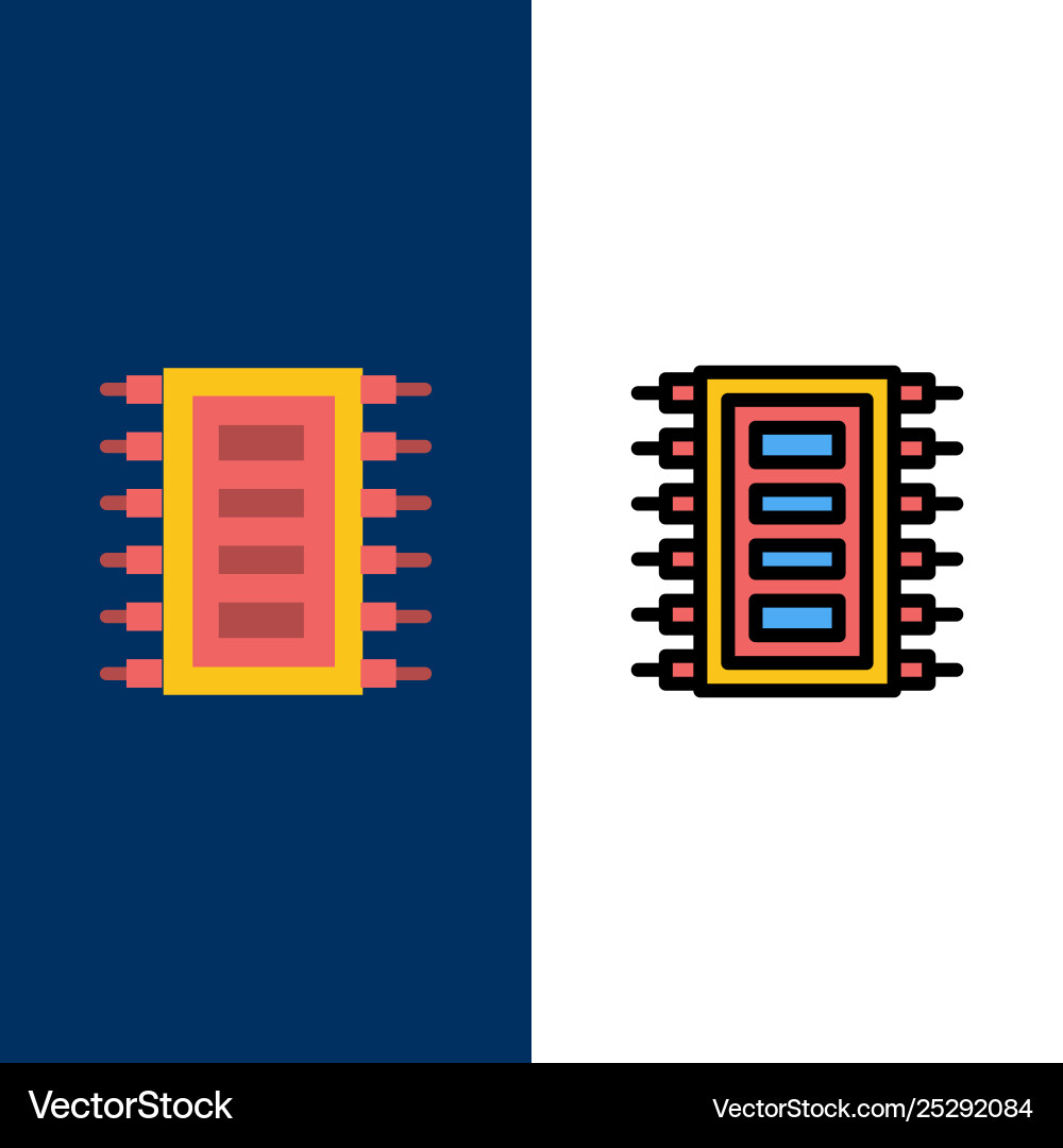 Tech hardware chip computer connect icons flat Tech hardware chip computer connect icons flat vector image