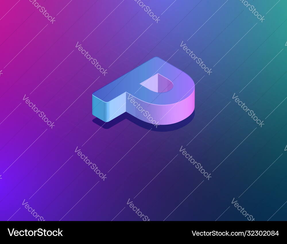 Three dee tech font character p isometric Three dee tech font character p isometric Vector Image