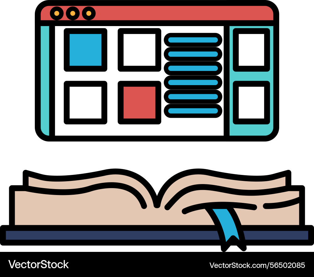 A computer monitor with book open A computer monitor with book open vector image