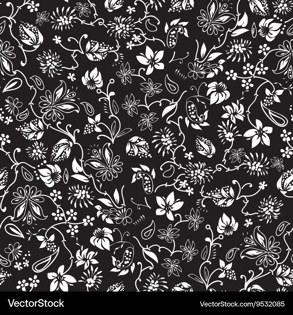 Black and White Floral Pattern Royalty Free Vector Image