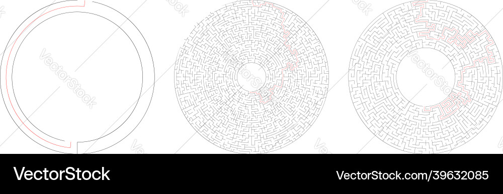 Circle circular maze labyrinth riddle game set Circle circular maze labyrinth riddle game set vector image