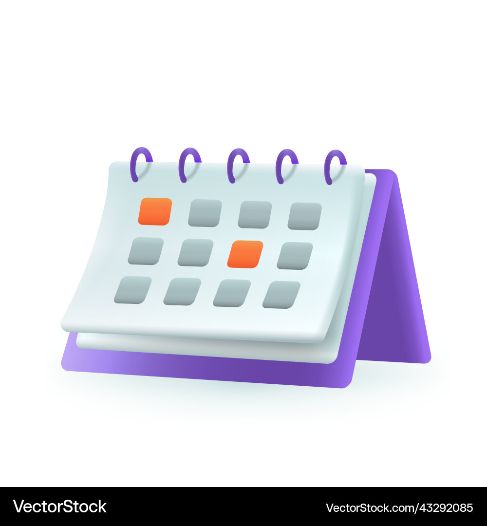 Desk calendar with marked dates 3d cartoon style Vector Image
