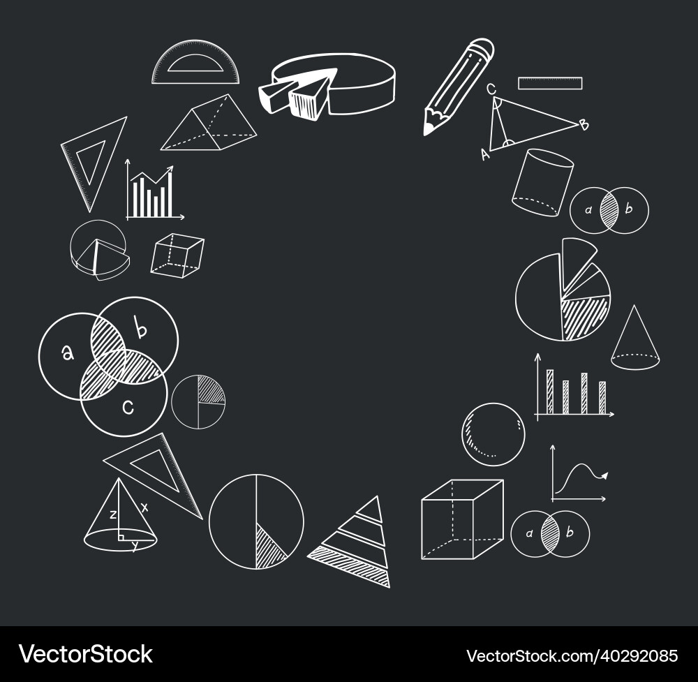 Doodle math objects border vector image