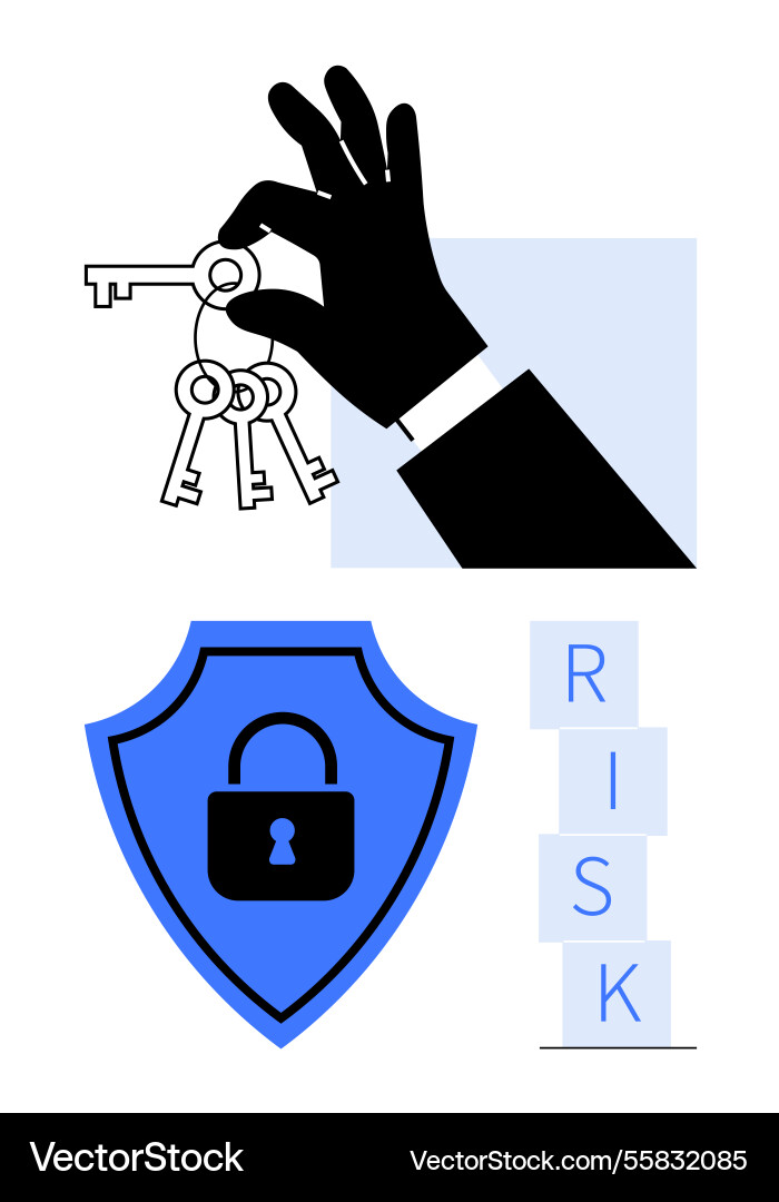 Hand with keys shield lock and risk blocks Hand with keys shield lock and risk blocks vector image