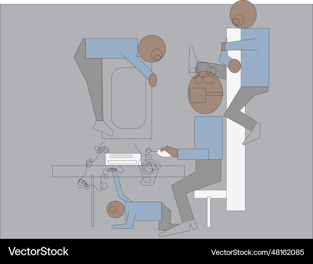 Man working on computer and kids interfere Vector Image