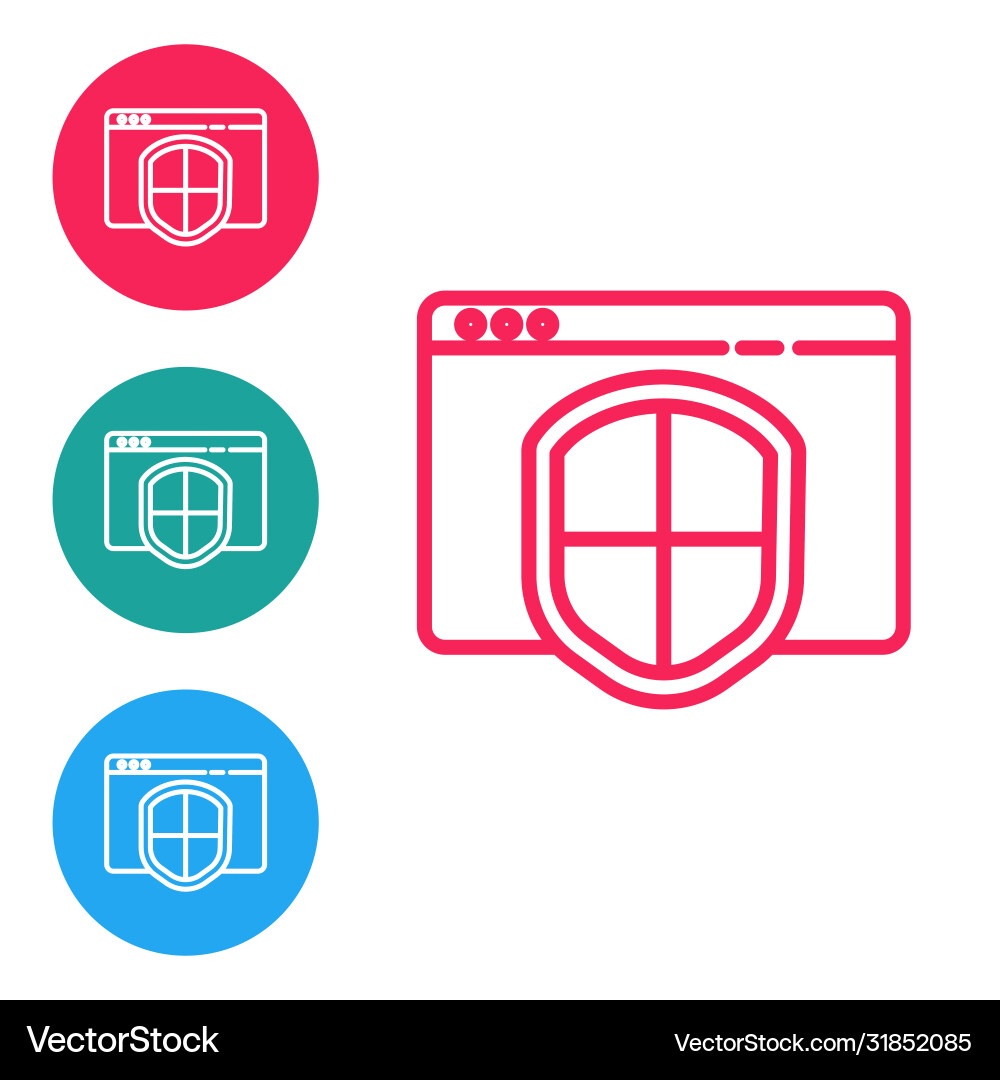 Red line browser with shield icon isolated Vector Image