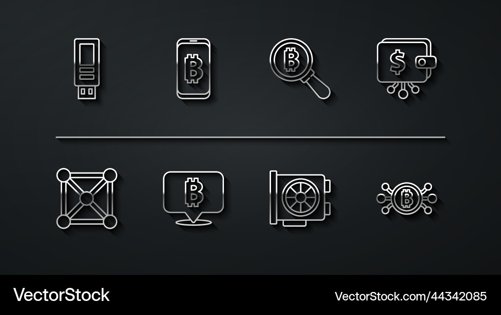 Set line usb flash drive blockchain technology Set line usb flash drive blockchain technology vector image