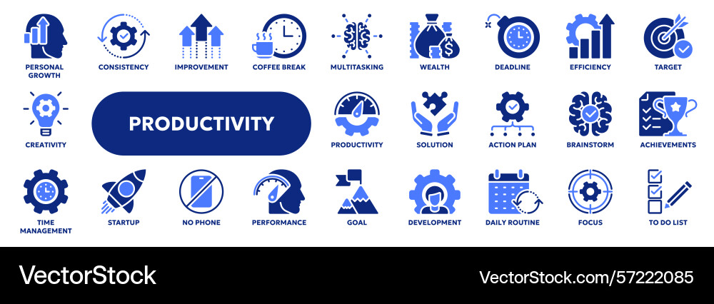 Solid icons of productivity and efficiency Solid icons of productivity and efficiency vector image