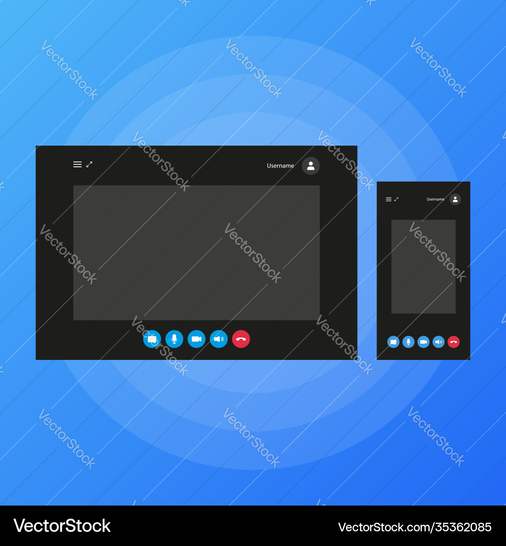 Two video call windows for different screen sizes Two video call windows for different screen sizes vector image