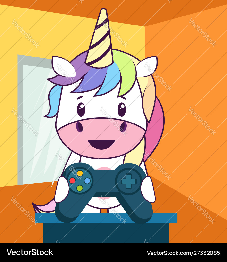 Unicorn with gamepad on white background Vector Image