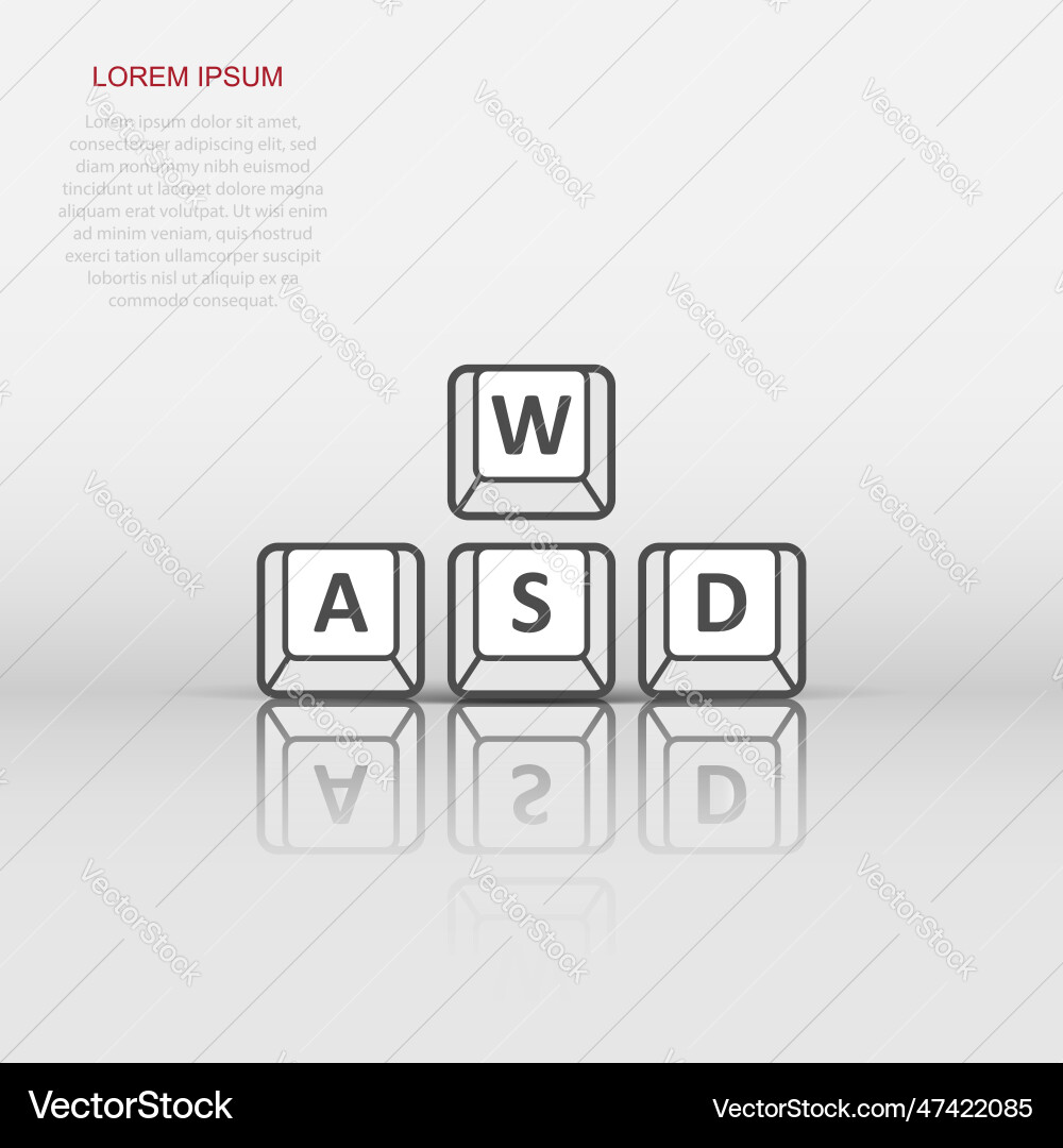 Wasd button icon in flat style keyboard on white Wasd button icon in flat style keyboard on white vector image