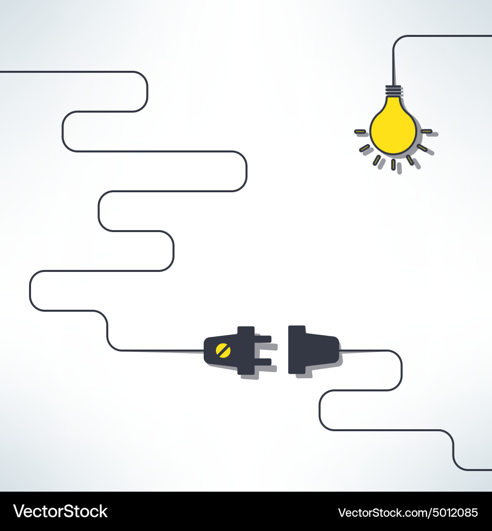 Wire plug and socket with light bulb Vector Image