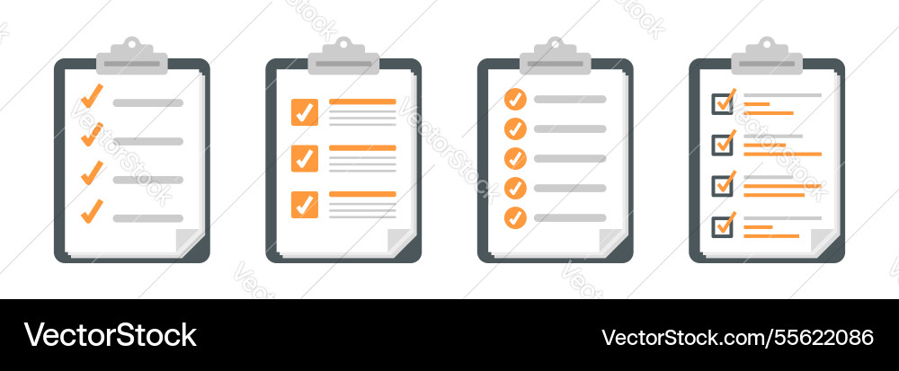 Clipboard with checklist icon set in flat style Clipboard with checklist icon set in flat style Vector Image