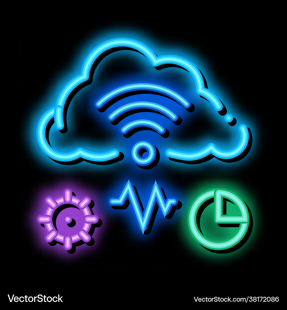 Cloud computing and machine learning neon glow Cloud computing and machine learning neon glow vector image