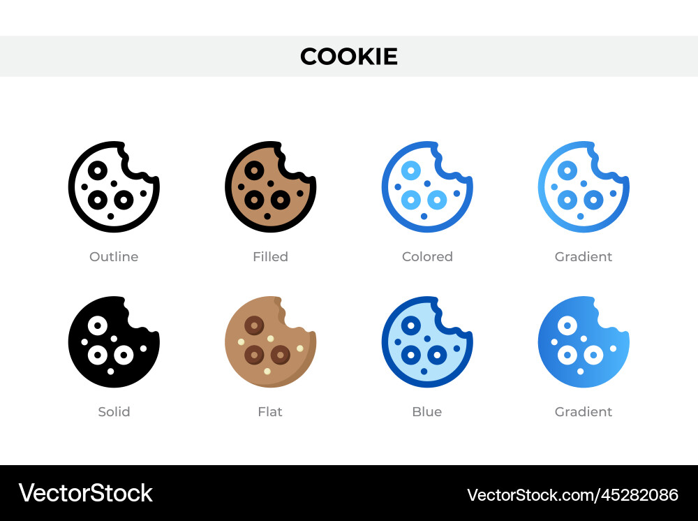 Cookie icons in different style set Cookie icons in different style set vector image