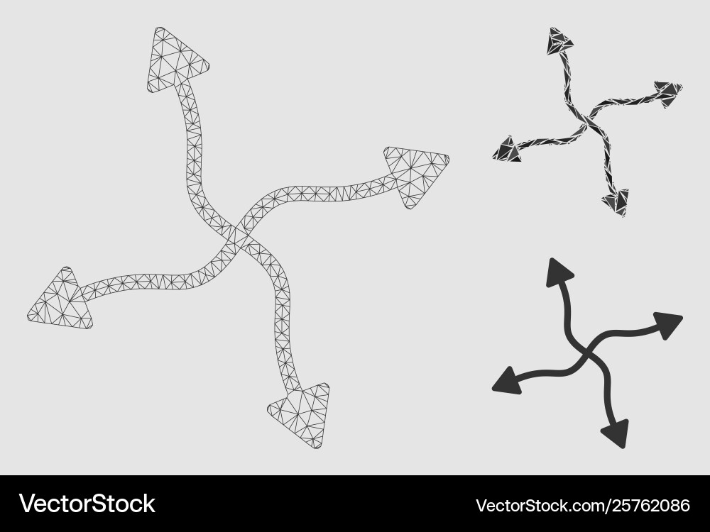Curve arrows mesh 2d model and triangle Curve arrows mesh 2d model and triangle vector image