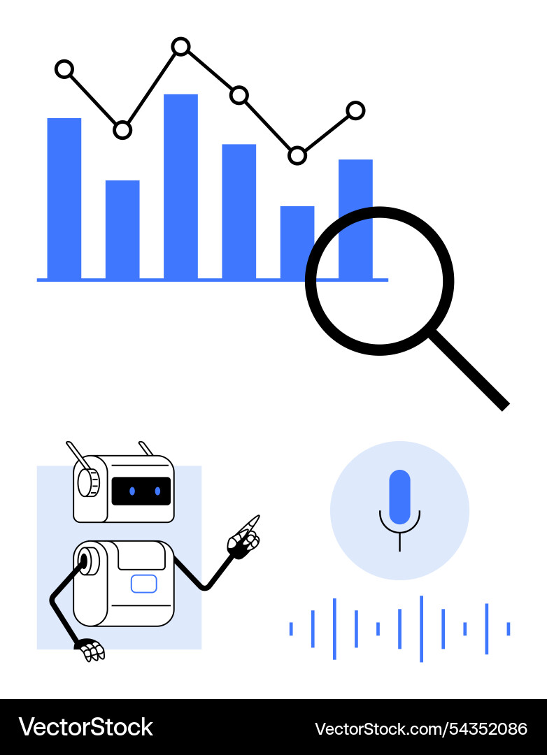 Data analysis and ai assistant chart magnifying Data analysis and ai assistant chart magnifying vector image