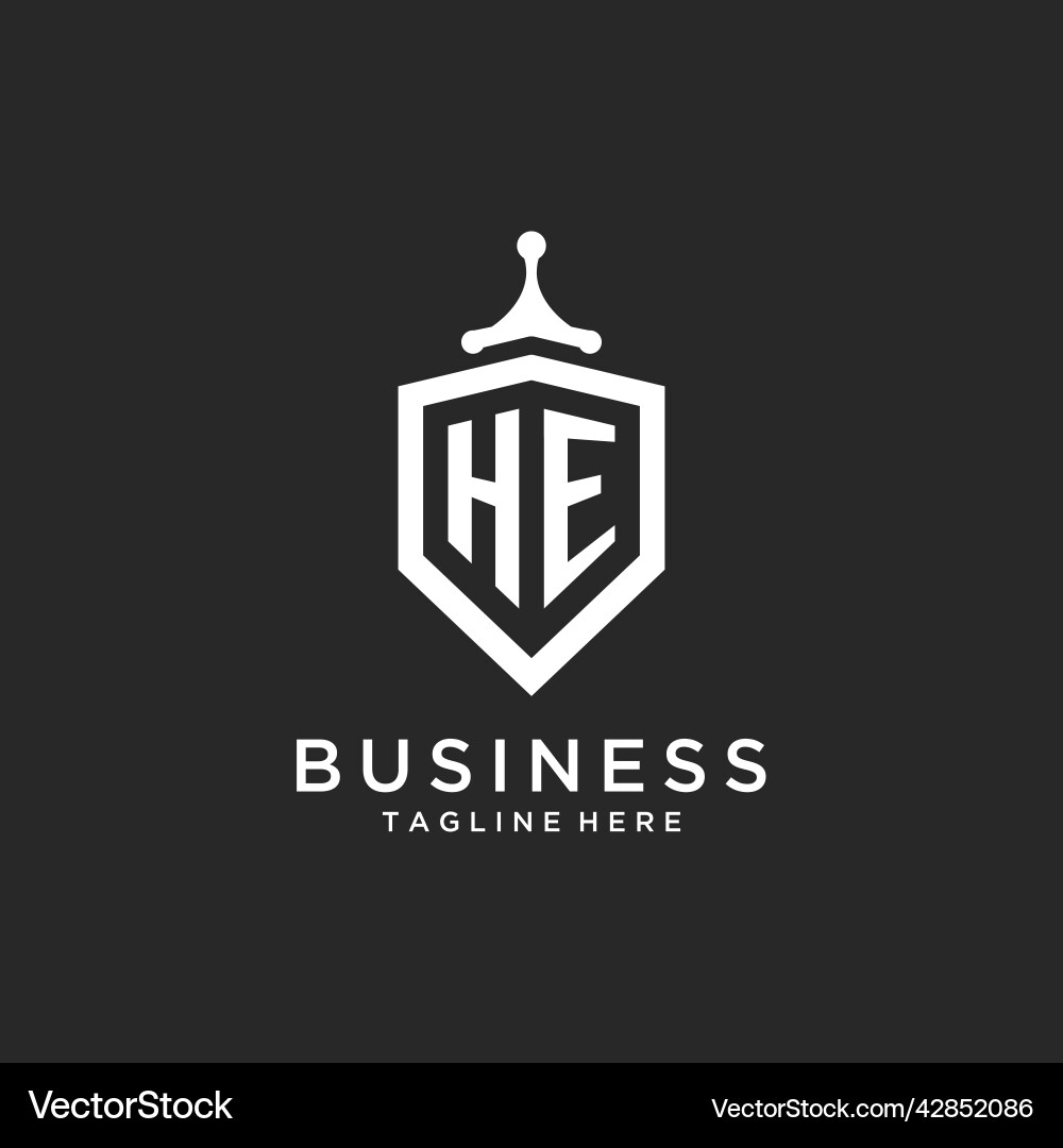 He monogram logo initial with shield guard shape He monogram logo initial with shield guard shape Vector Image