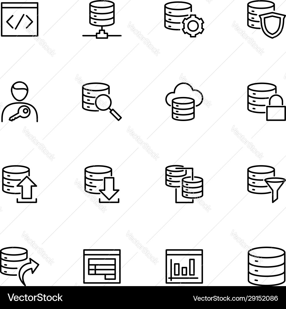 Line icon set related to database built Line icon set related to database built Vector Image