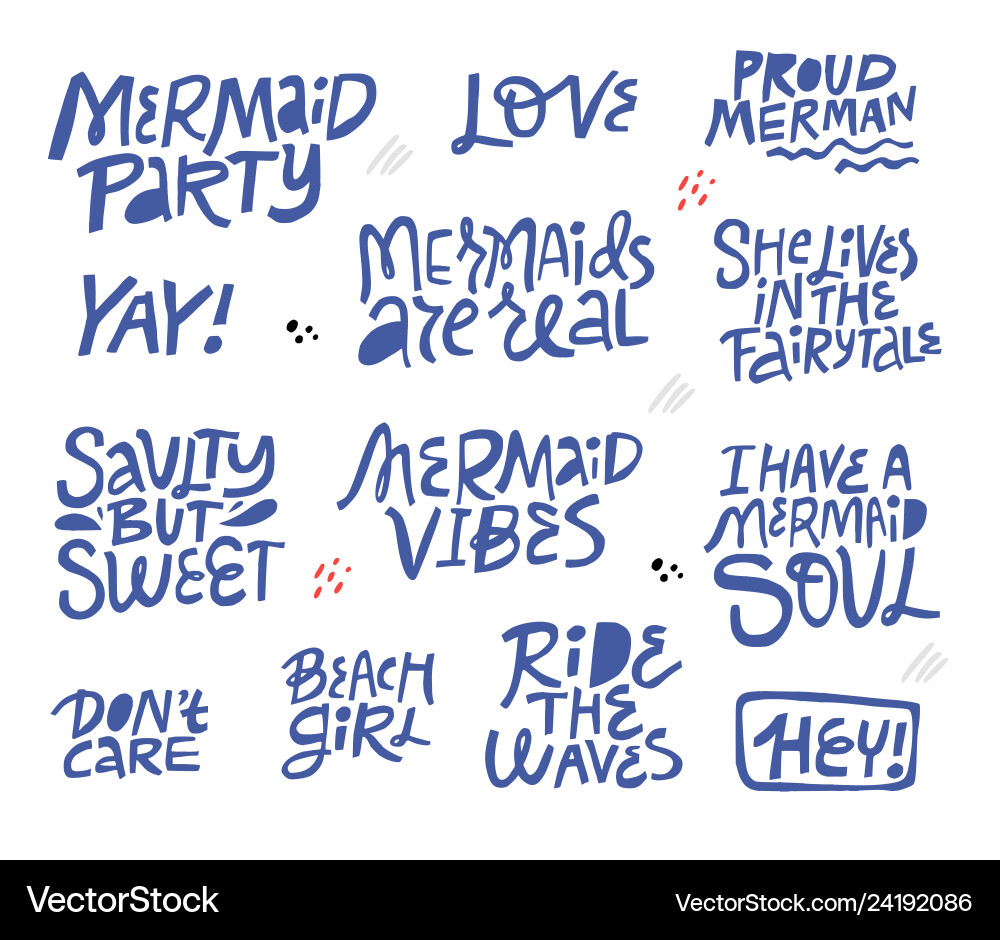 Mermaid Party Lettering Set Royalty Free Vector Image