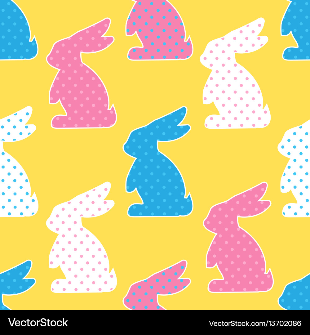 Seamless pattern with colorful rabbits on yellow vector image